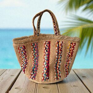 Ani Evry by Shiraleah Chicago Jute Recycled Cloth Heavy Duty Tote Bag Boho Beach